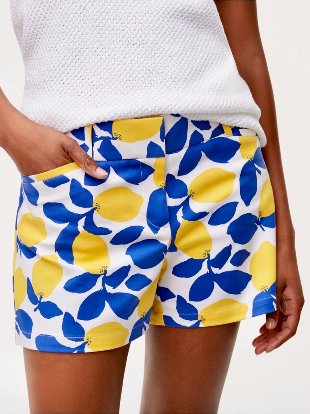 LOFT “The Riviera Short” Yellow & Blue Lemon-Print Bermuda Shorts